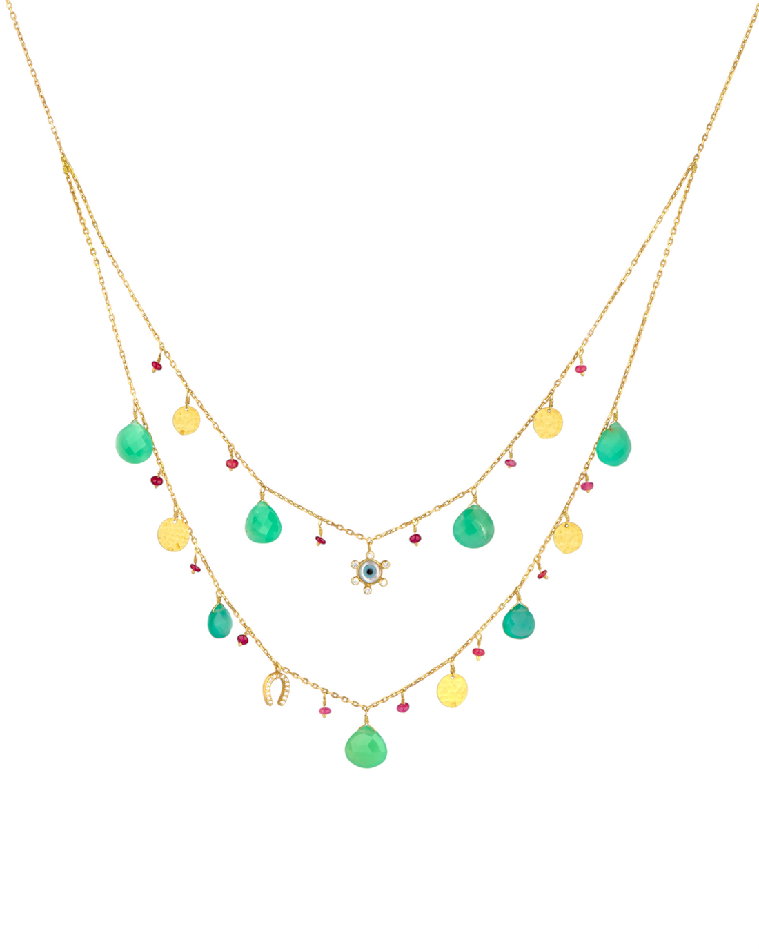 Chrysoprase Layered Necklace with Charms