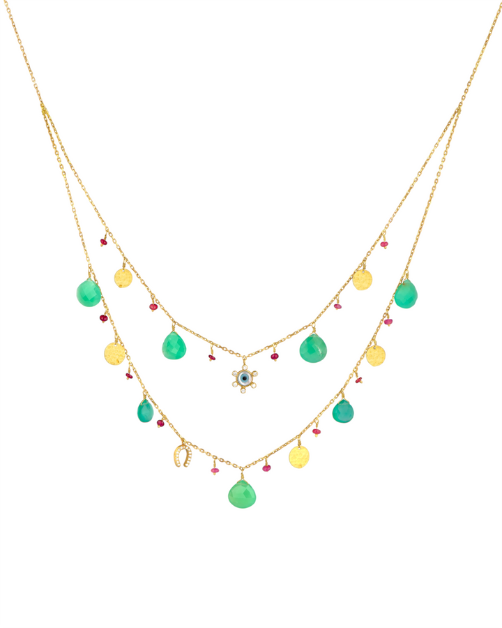 Chrysoprase Layered Necklace with Charms