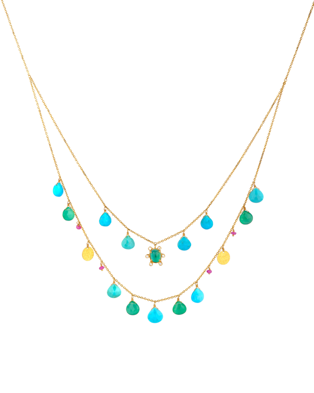Turquoise and Green Onyx Layered Necklace