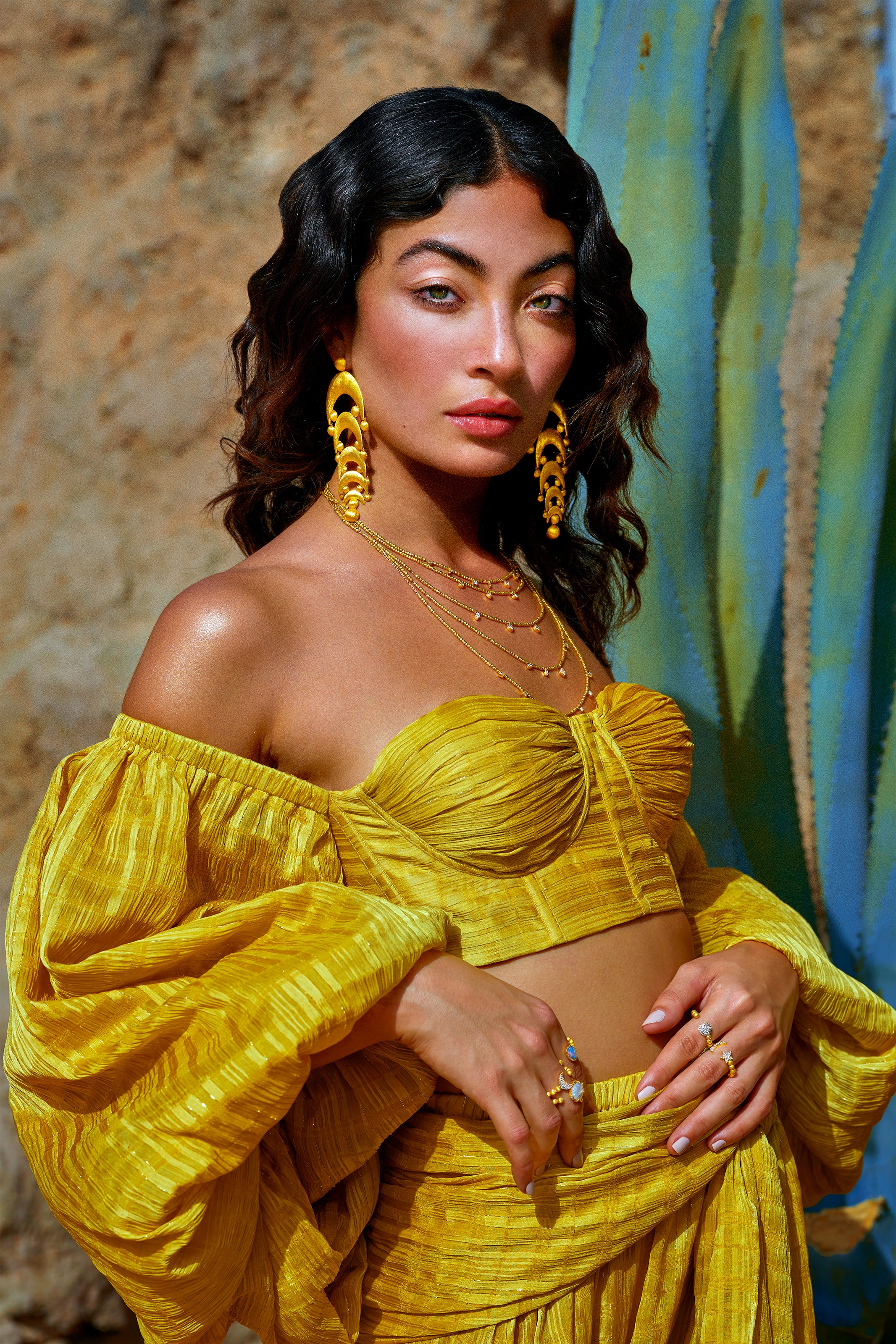 Hand Brushed Gold Chandelier Earrings