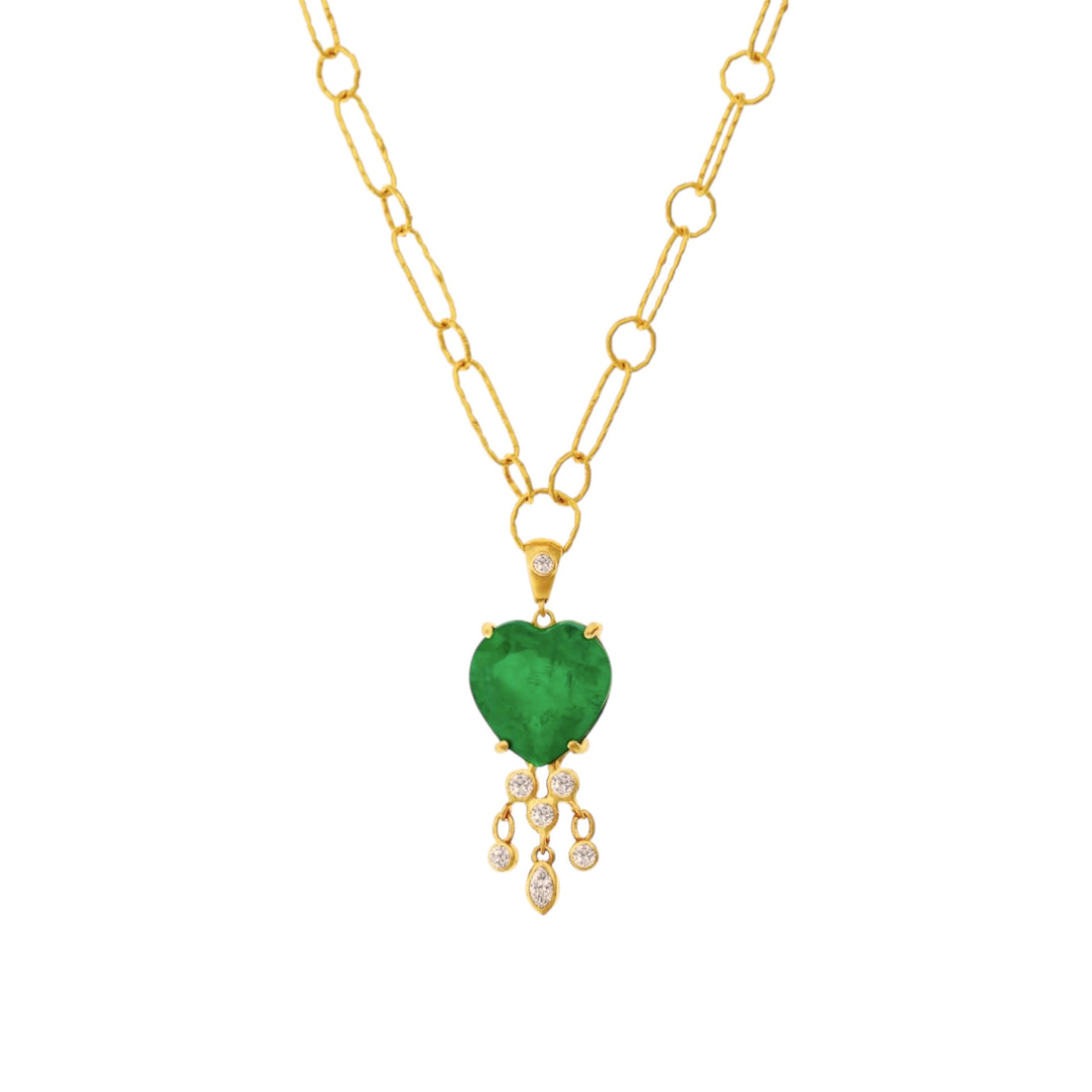 Heart Emerald with Dangling Diamonds Necklace