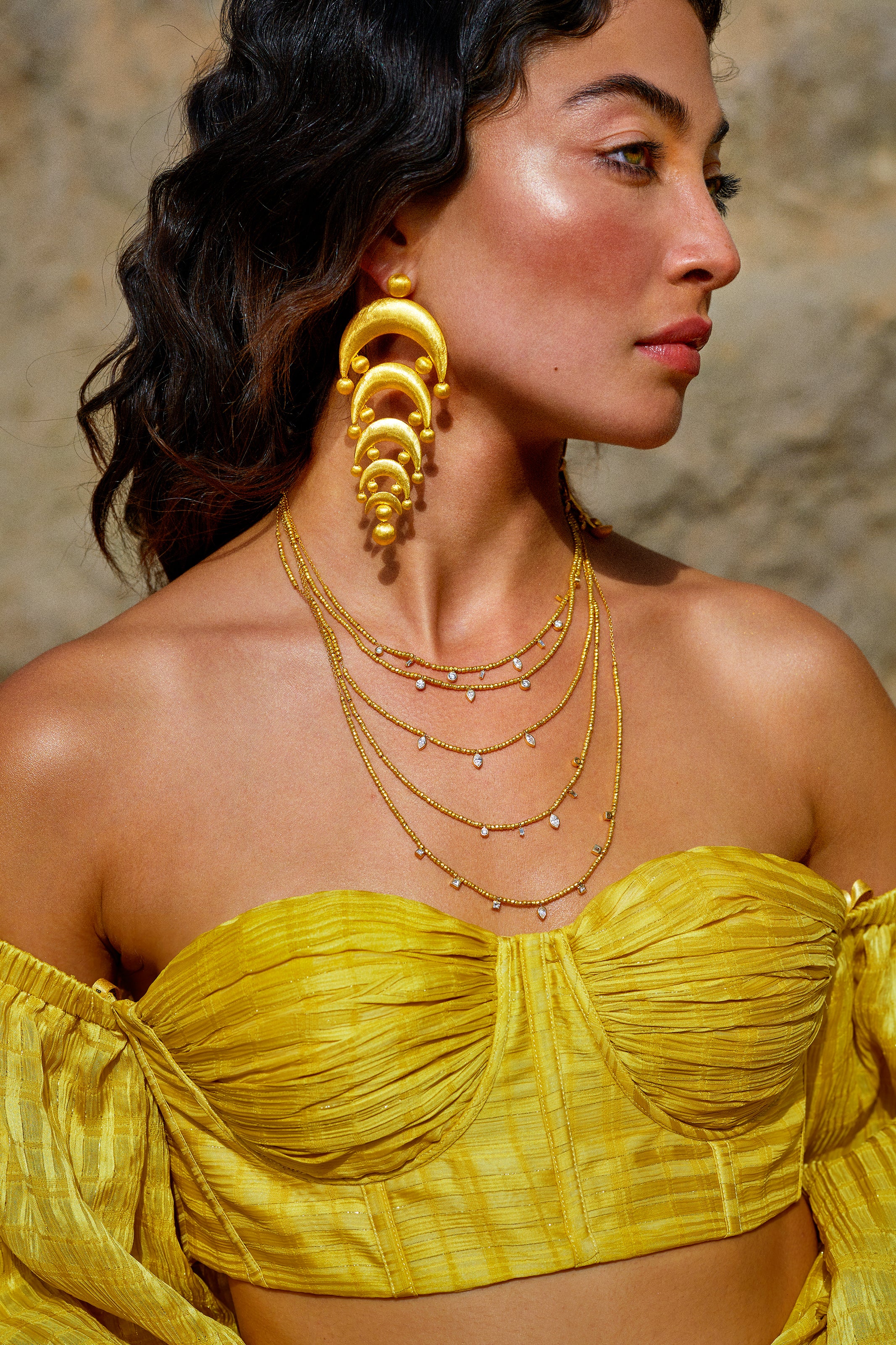 Hand Brushed Gold Chandelier Earrings