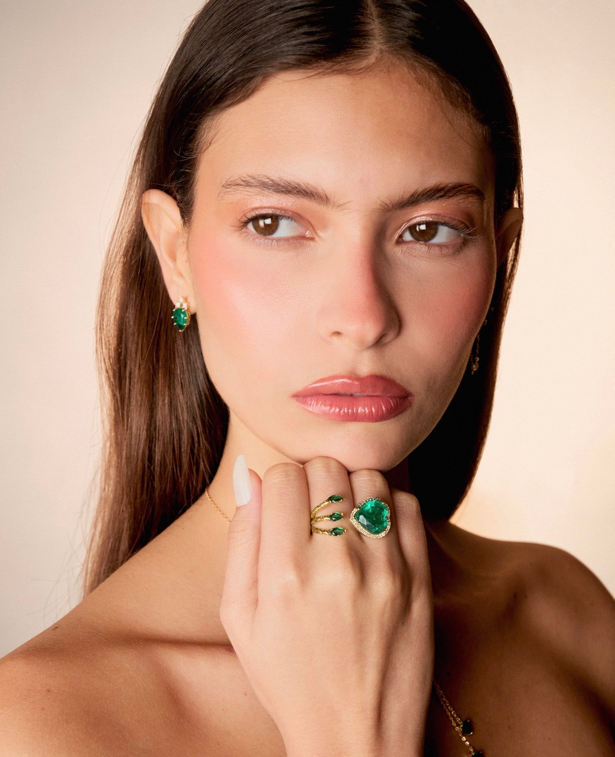 Emerald Heart Open Ring in Gold with Pavé Diamond Halo