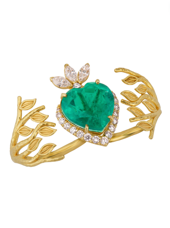 Emerald Heart-Cut Olive Open Ring