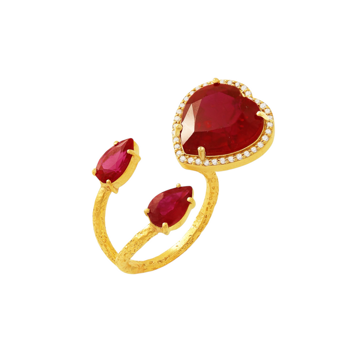 Ruby Heart Open Ring with Pavé Diamond Halo