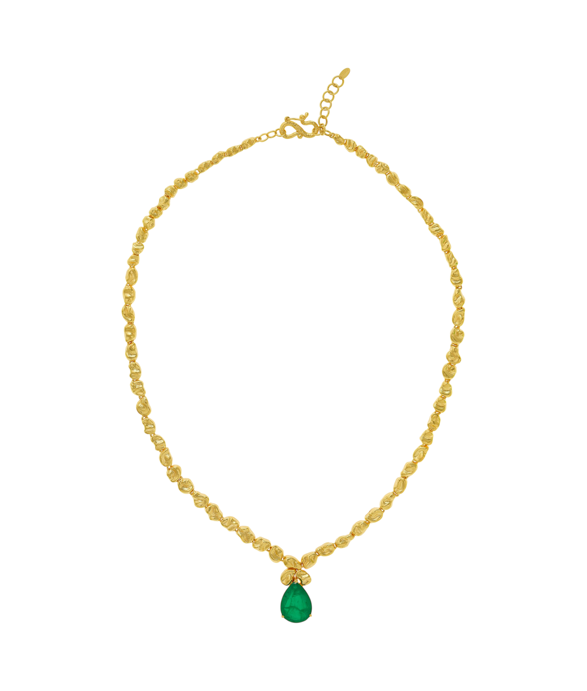 Sculpted Gold Pear-cut Emerald Necklace