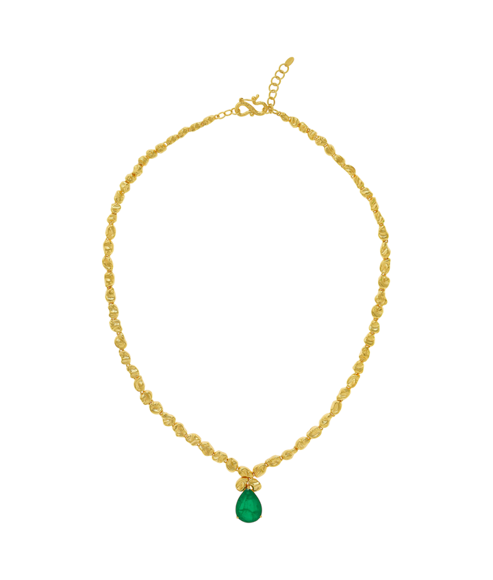 Sculpted Gold Pear-cut Emerald Necklace