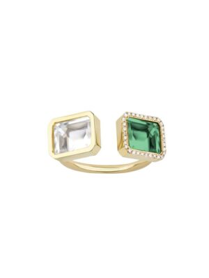 Double stone emerald and white topaz ring