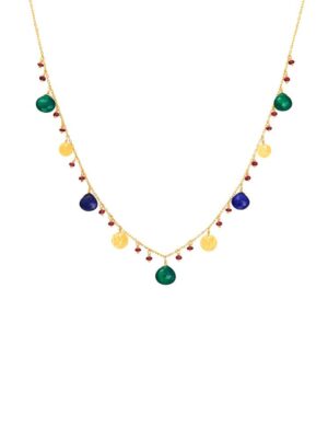 Green onyx, ruby and lapis lazuli drop necklace