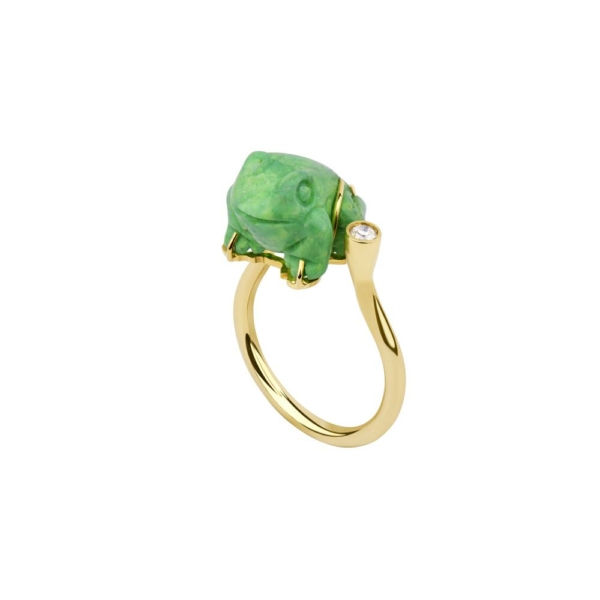 Hand carved green turquoise frog ring