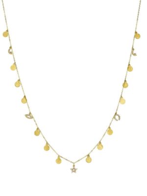 Hand hammered gold coin necklace with charms