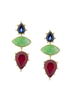 Rare ruby, jade and blue sapphire earrings