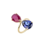 Ruby and sapphire double pear ring
