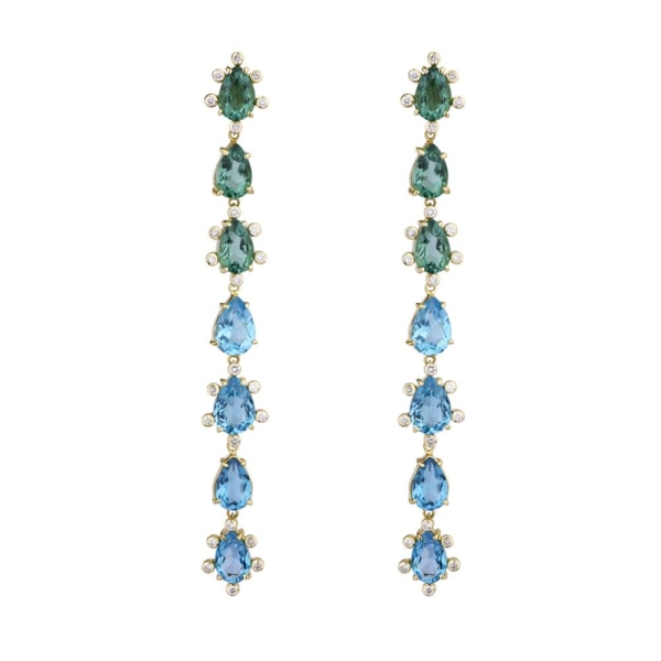 Green & Blue Topaz with Diamond drop earrings