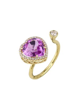 Pink sapphire with diamonds heart shaped open ring