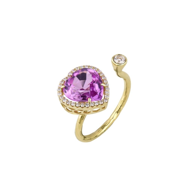 Pink sapphire with diamonds heart shaped open ring