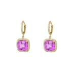 Pink sapphire adorned with diamonds drops