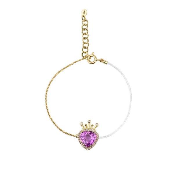 Heart shaped Pink sapphire adorned with diamonds thread bracelet