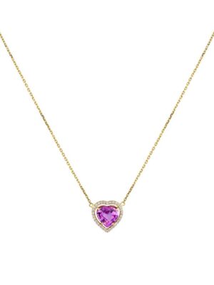 Heart-shaped Pink sapphire adorned with diamonds pendant