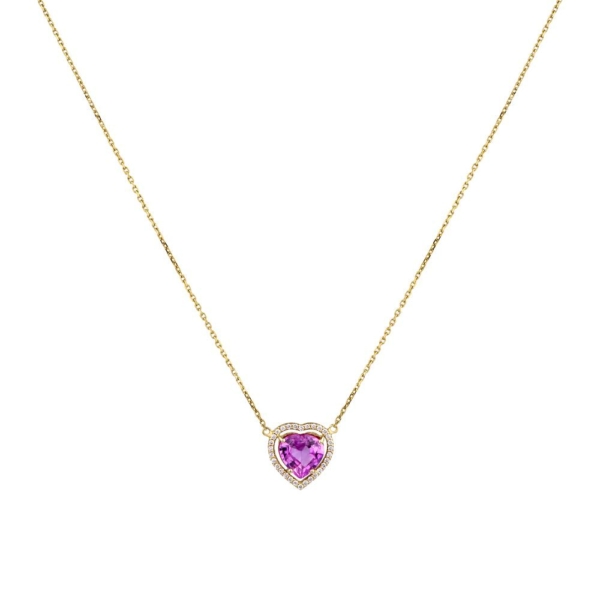Heart-shaped Pink sapphire adorned with diamonds pendant