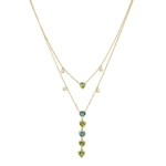 Heart shaped Peridot, Green Topaz & Diamond drops two layered necklace