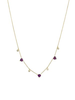 Heart shaped Amythest & Diamond Drops necklace