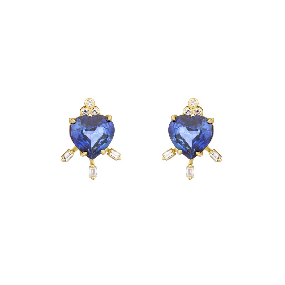 Sapphire Heart Diamond Studs