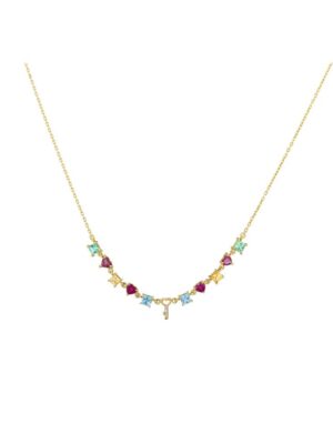 MIXED SAPPHIRES KEY NECKLACE