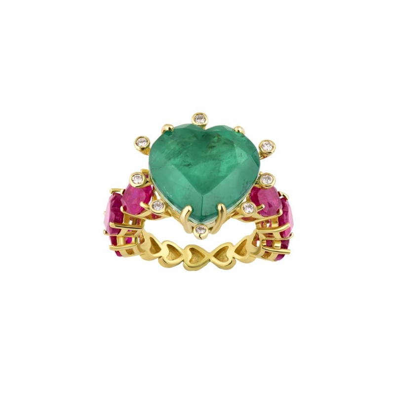 Ruby & Emerald Heart-cut Eternity Ring