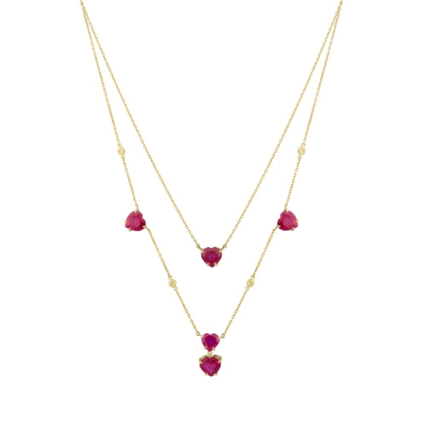 Double Layered Heart-Shaped Ruby & Diamonds Necklace