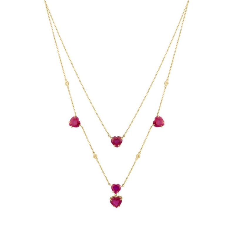 Double Layered Heart-Cut Ruby & Diamonds Necklace