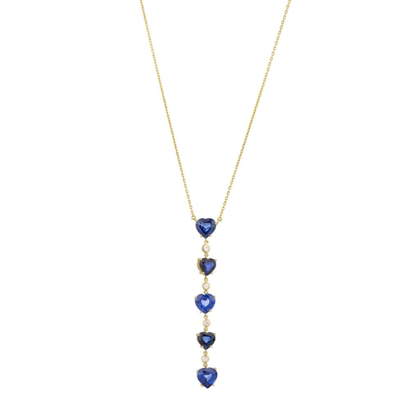 Blue Sapphire Heart-Cut Lariat Necklace