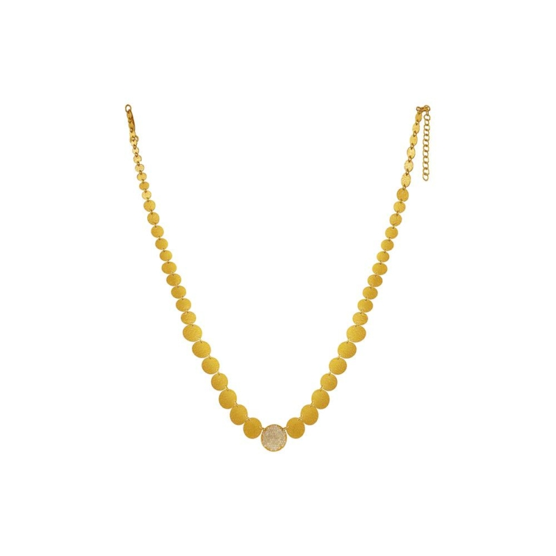 Hand Hammered Gold Coin Diamond Necklace