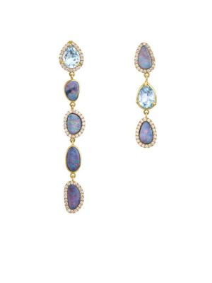 Opal & Blue Topaz Diamond Mismatched Earrings