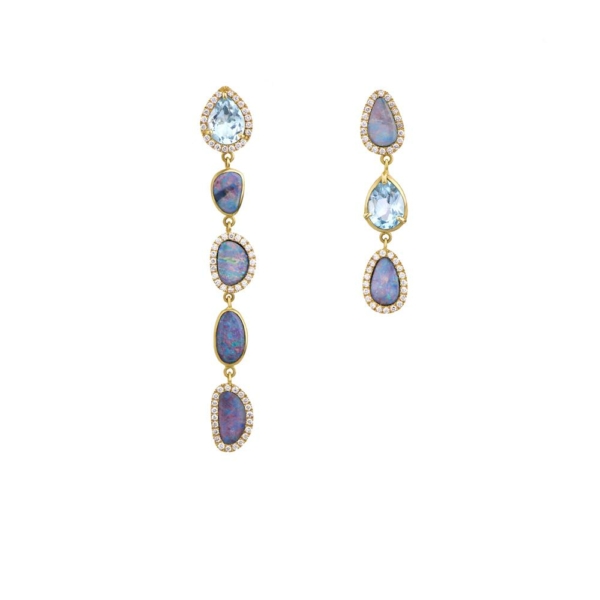 Opal & Blue Topaz Diamond Mismatched Earrings