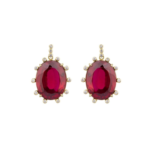 Oval-Cut Ruby Diamond Earrings