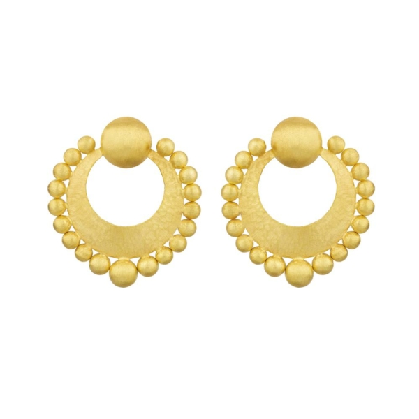 Hand Brushed 18k gold round earrings