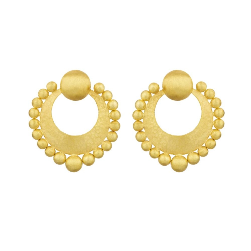 Hand Brushed 18k Gold Round Earrings