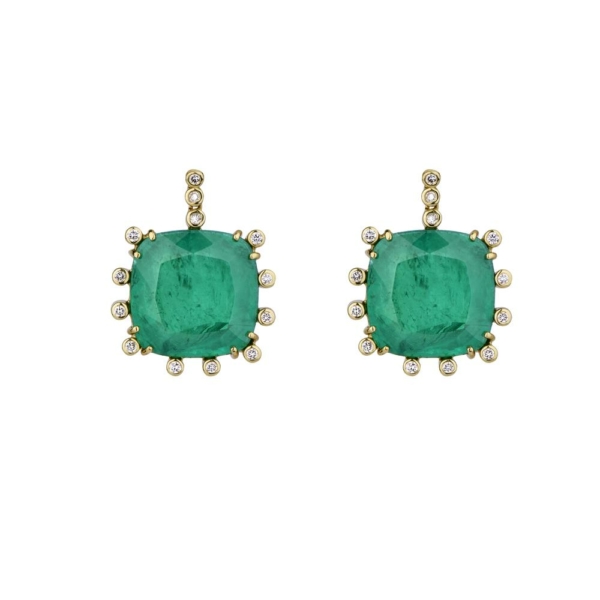 Emerald Cushion Diamond Earrings