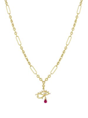 Eye of Horus with Ruby Drop Chain Necklace