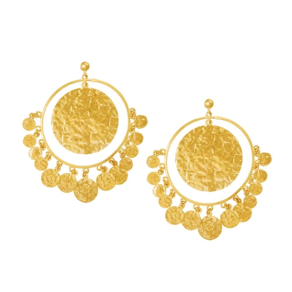 Hand hammered gold coin chandelier earrings