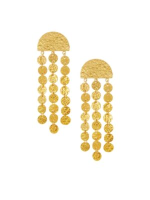 Hand hammered gold coin tassel earrings