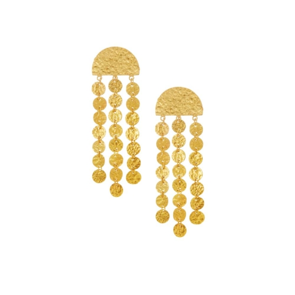 Hand hammered gold coin tassel earrings
