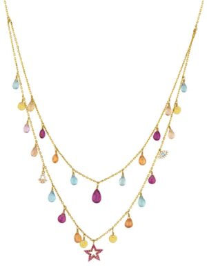 Colourful multi charm drop necklace