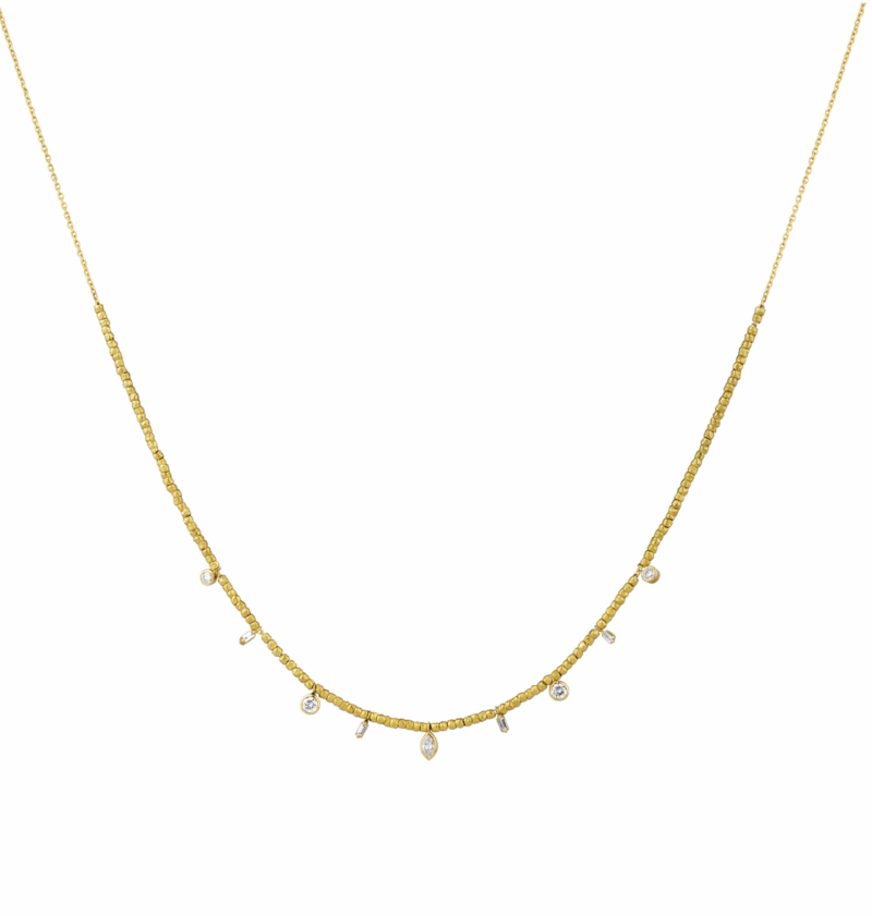 Gold Beaded with Diamond Cuts Necklace