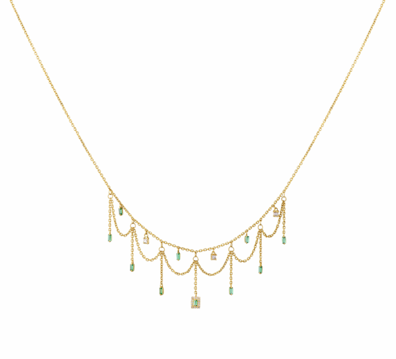 Dainty Diamond & Emerald Tassel Necklace