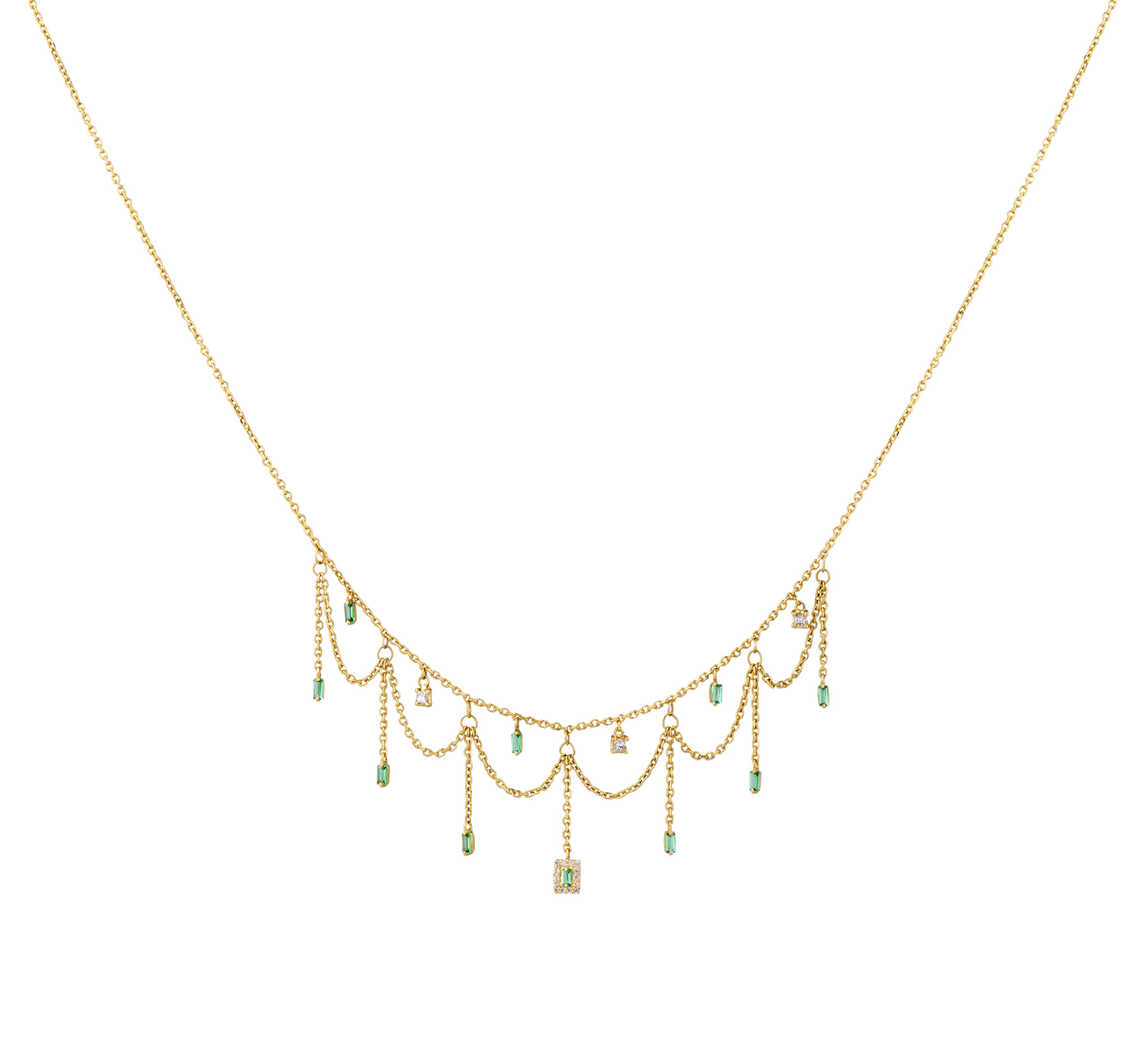 Dainty Diamond & Emerald Tassel Necklace