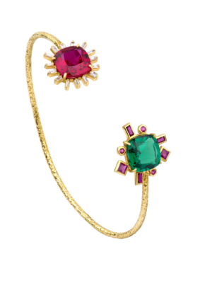 Emerald & ruby open bangle