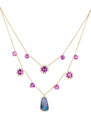 Pink Topaz and Opal Layered Necklace