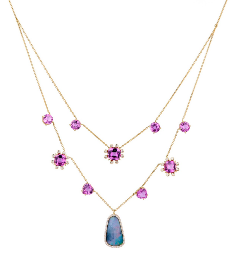 Pink Topaz & Opal Layered Necklace